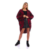 Burgundy Printed Open Cardigan