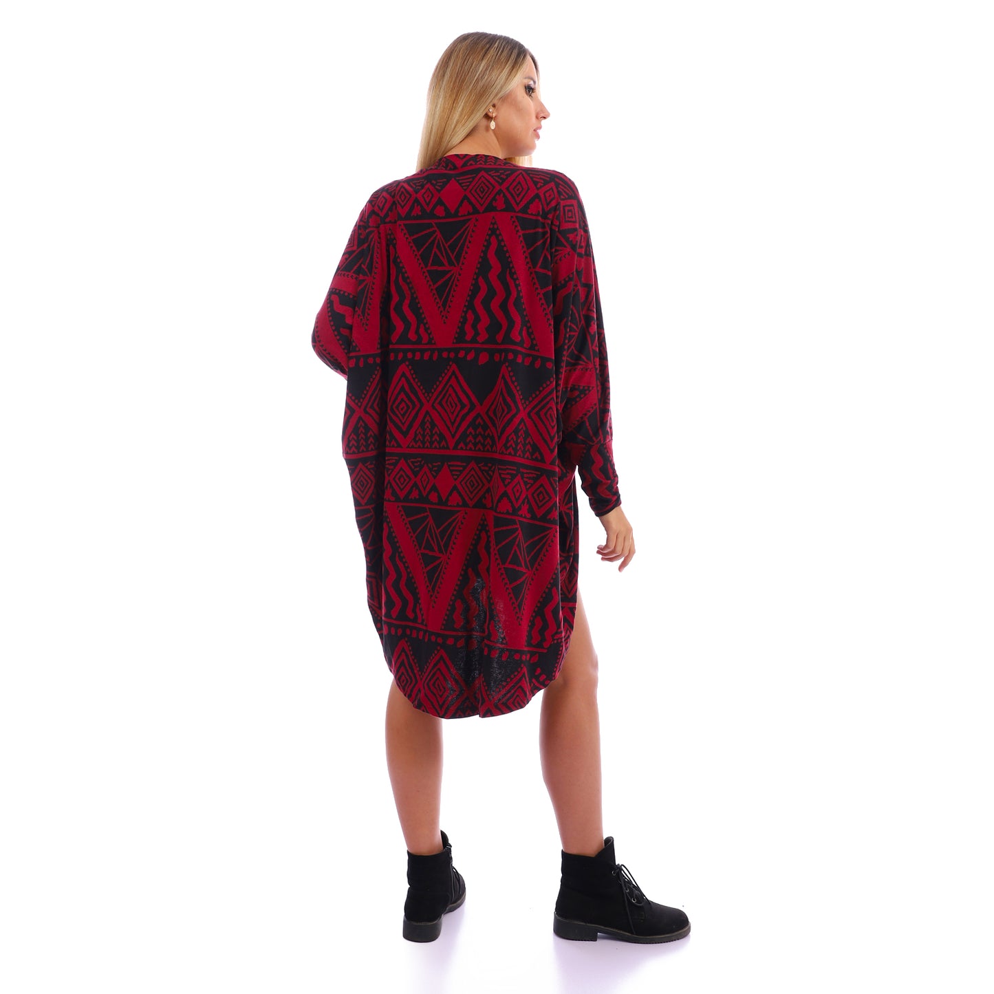 Burgundy Printed Open Cardigan