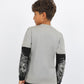 Gray Printed Sleeves Cotton T-shirt for Teen Boys