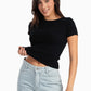 Black Ribbed Round Neck Top