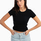 Black Ribbed Round Neck Top