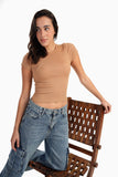 Coffee Ribbed Round Neck Top