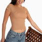 Coffee Ribbed Round Neck Top