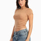 Coffee Ribbed Round Neck Top