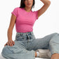 Pink Ribbed Round Neck Top