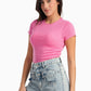 Pink Ribbed Round Neck Top