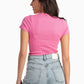 Pink Ribbed Round Neck Top