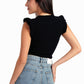 Black Ruffle Cap Sleeve Top