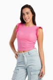 Pink Ruffle Cap Sleeve Top