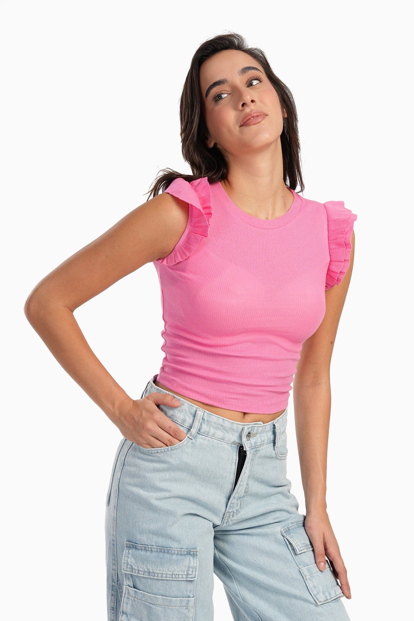 Pink Ruffle Cap Sleeve Top