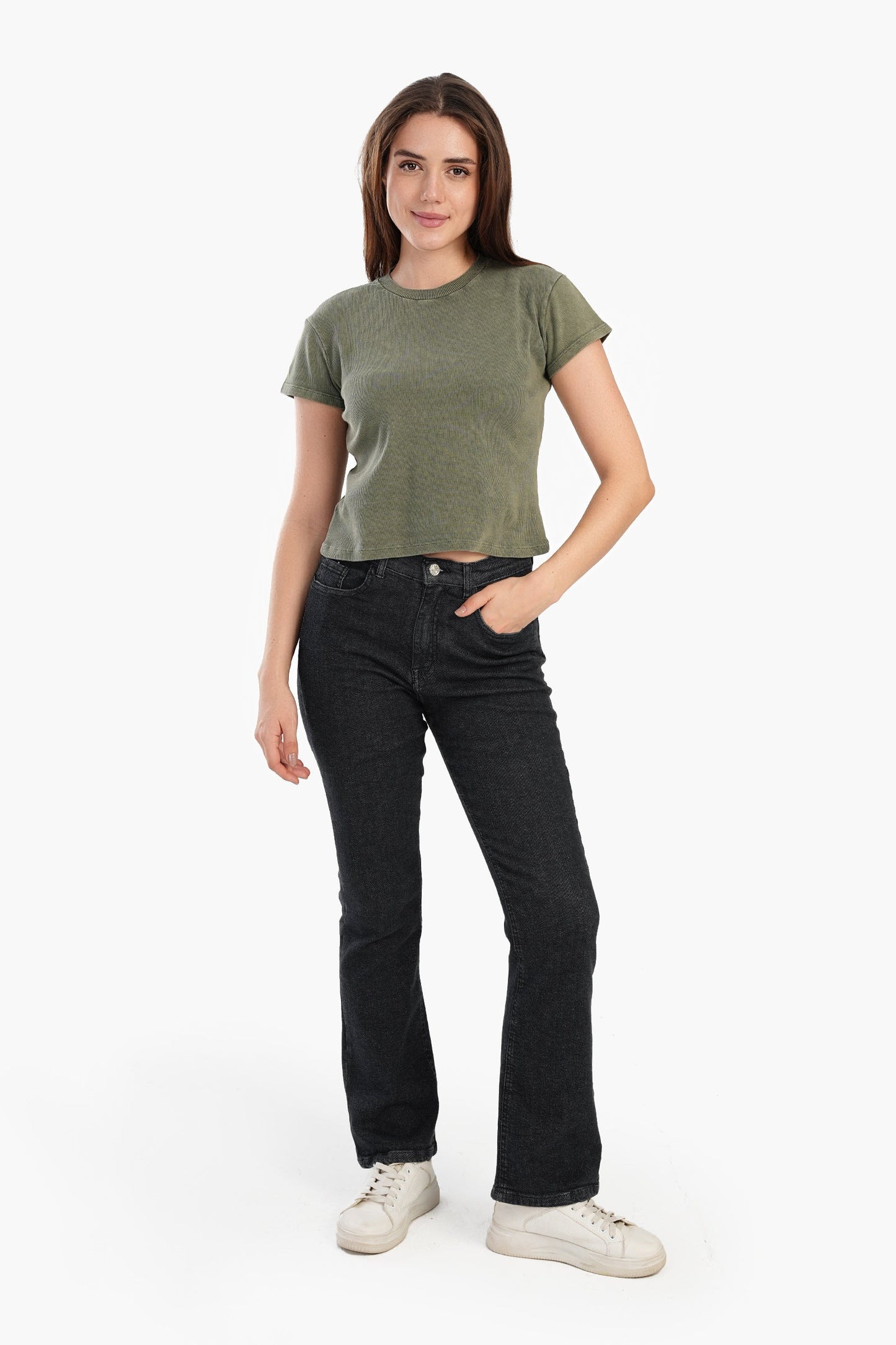 بلوزة مضلعة بأكمام قصيرة