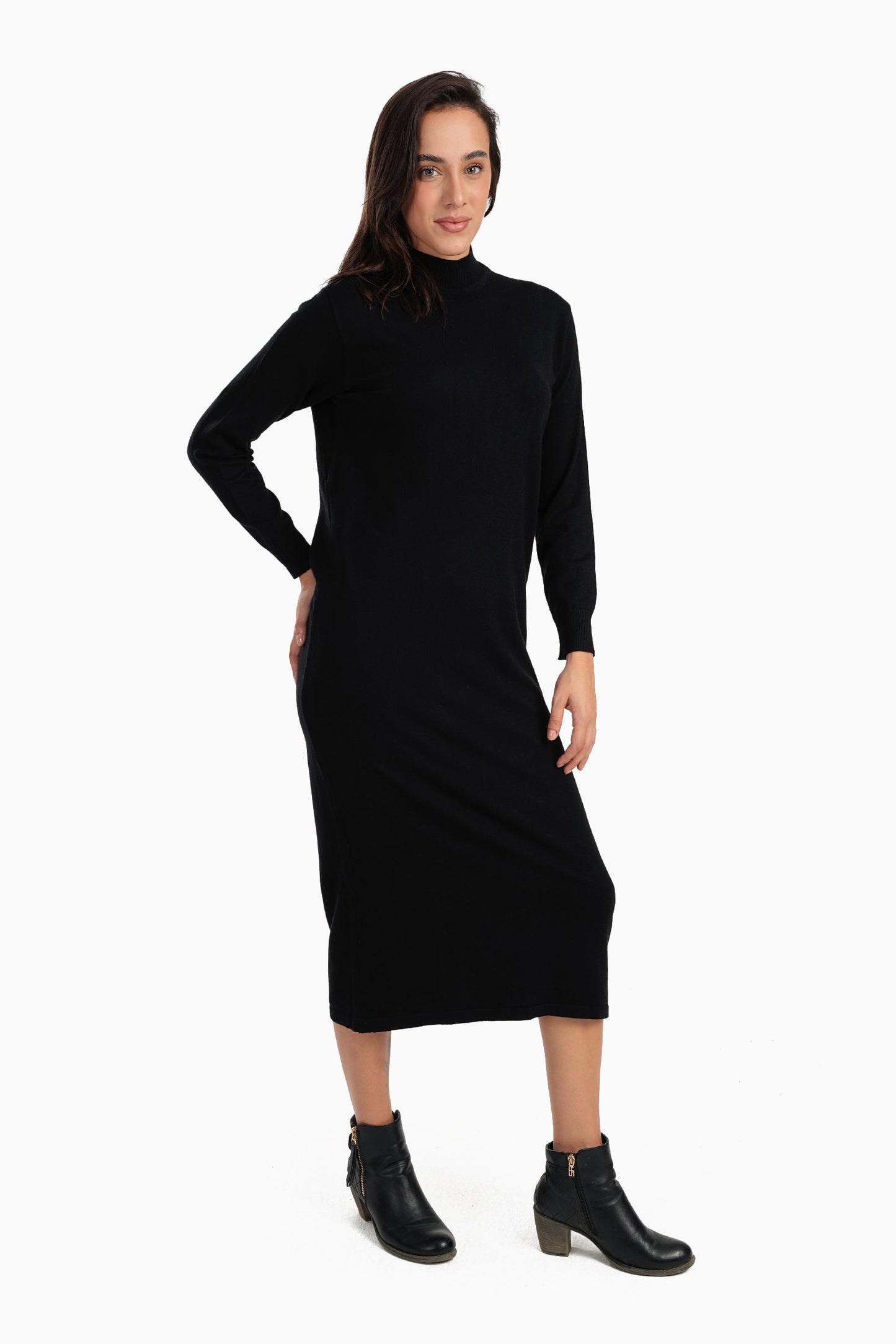 Carina Ribbed High-Neck Trico Dress