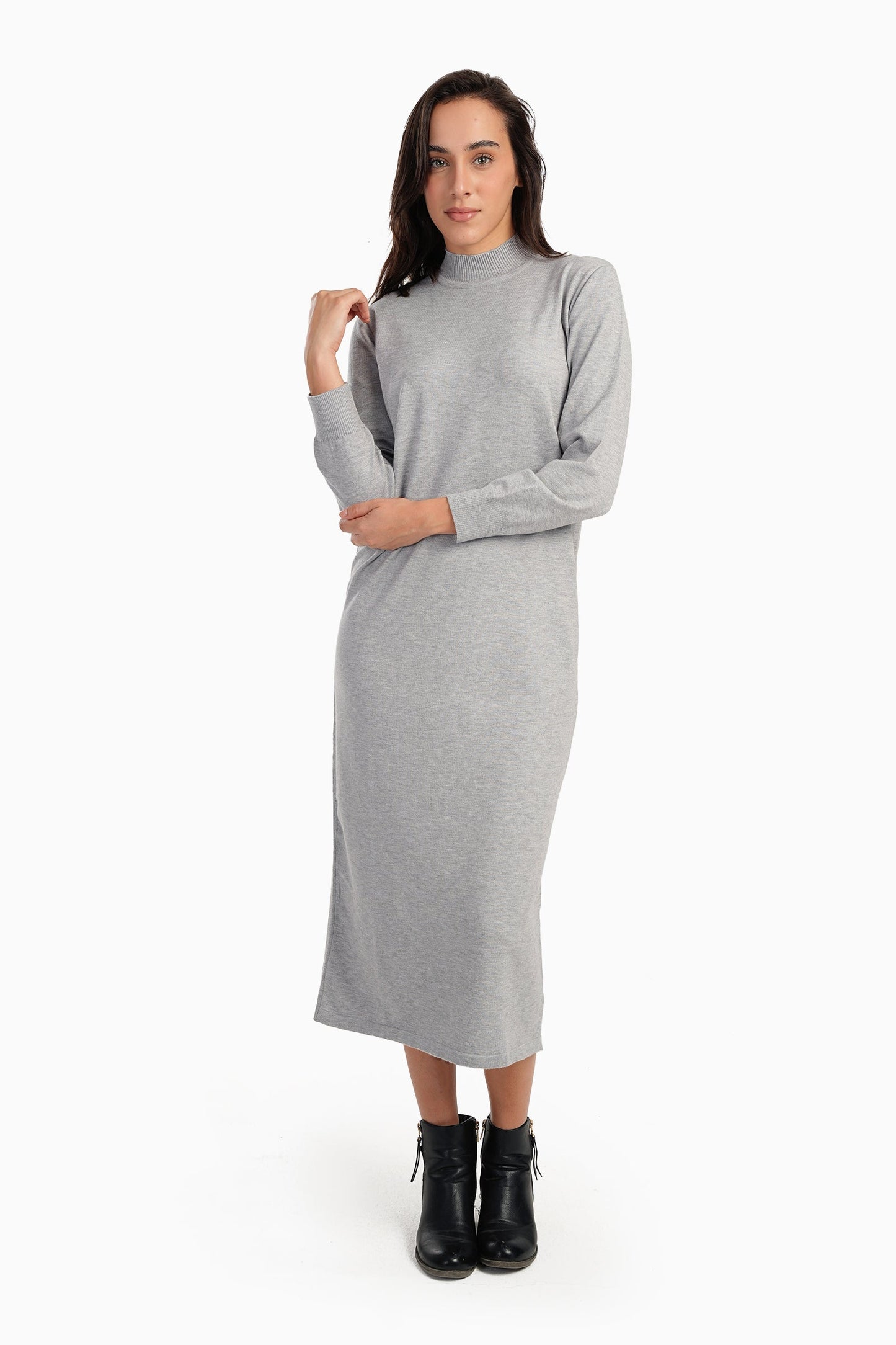 Carina Ribbed High-Neck Trico Dress