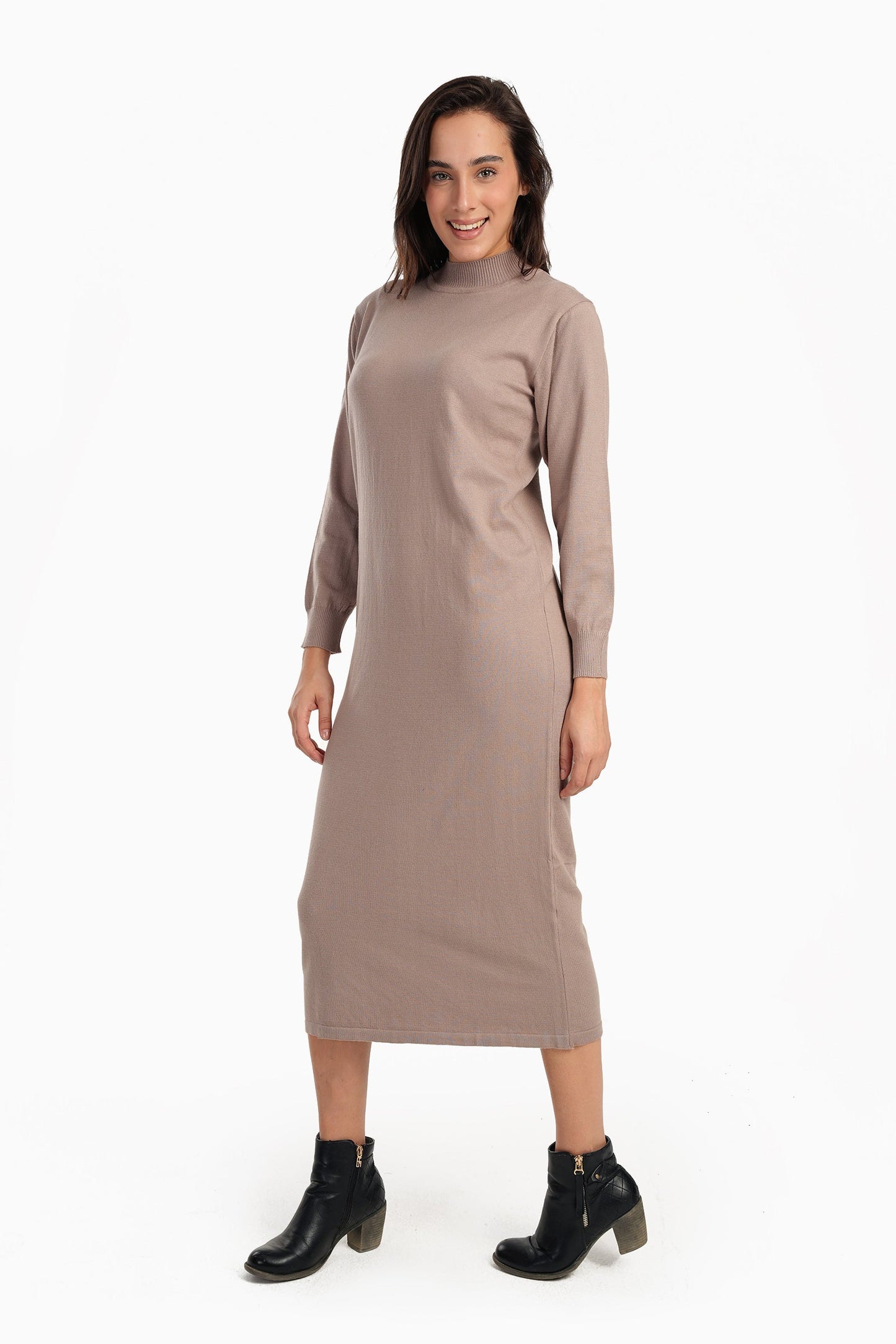 Carina Ribbed High-Neck Trico Dress