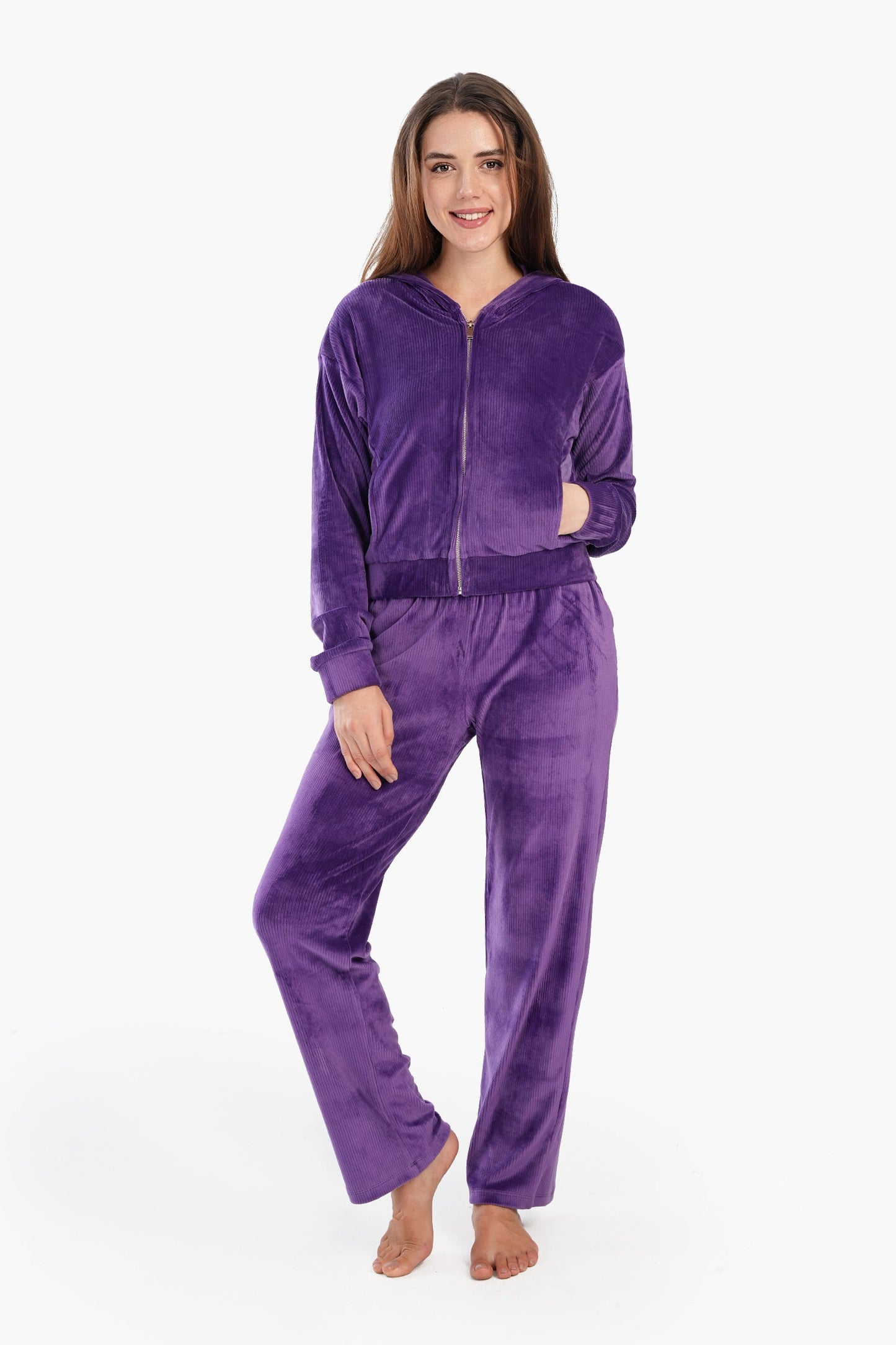 Ribbed Purple Velvet Pyjama Set