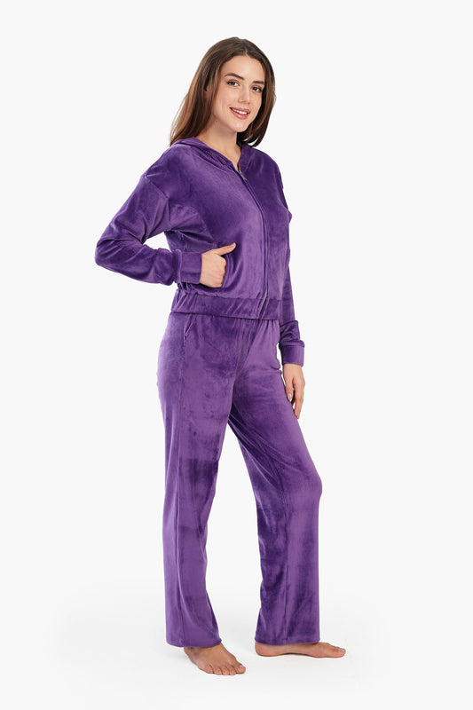 Ribbed Purple Velvet Pyjama Set