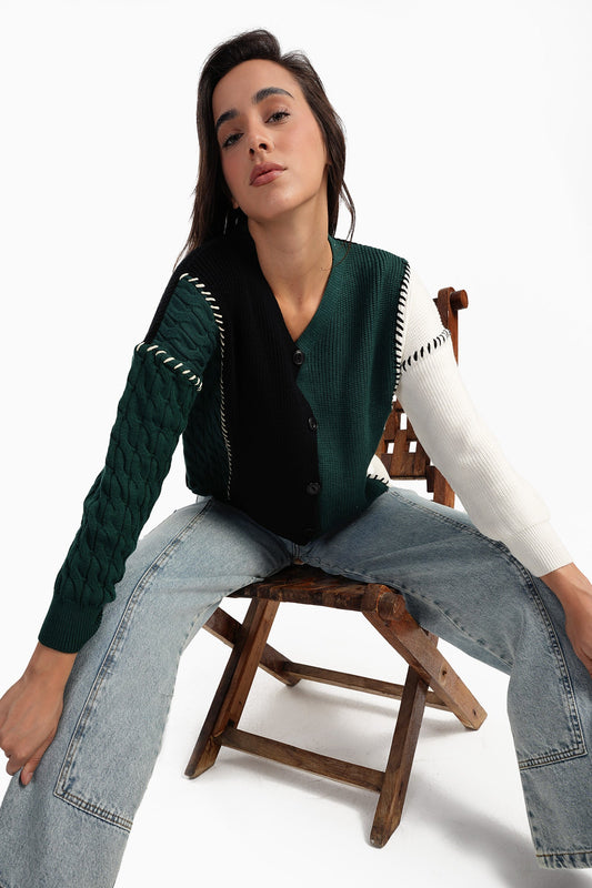 كارديجان صوف محبوك ثلاثي الألوان