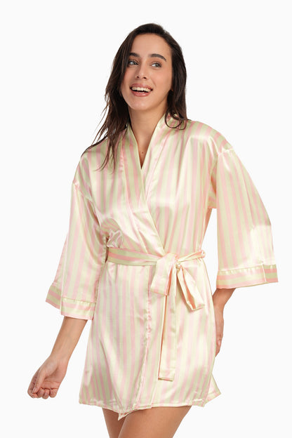 Satin Robe with Pink Stripes