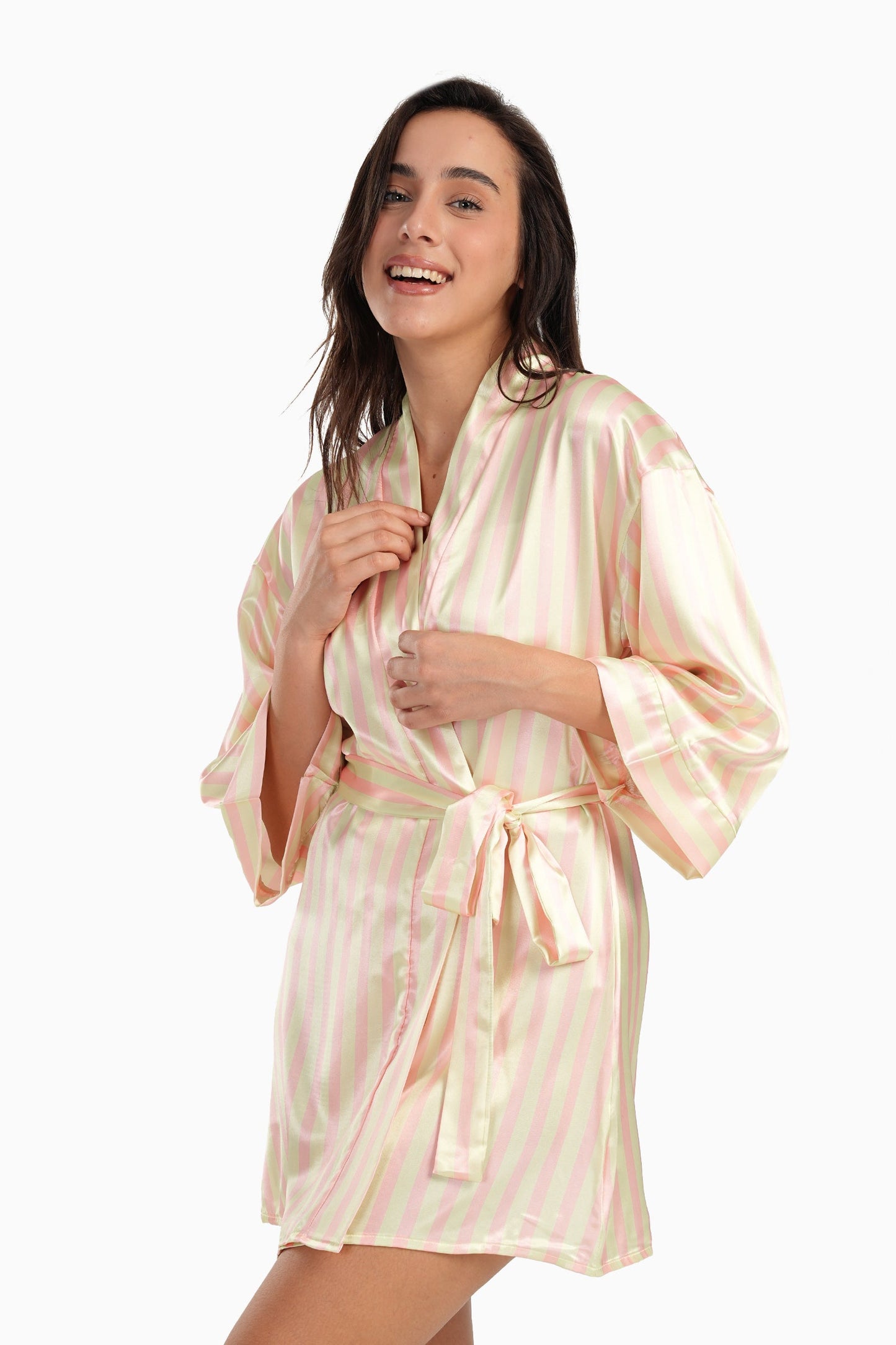 Satin Robe with Pink Stripes