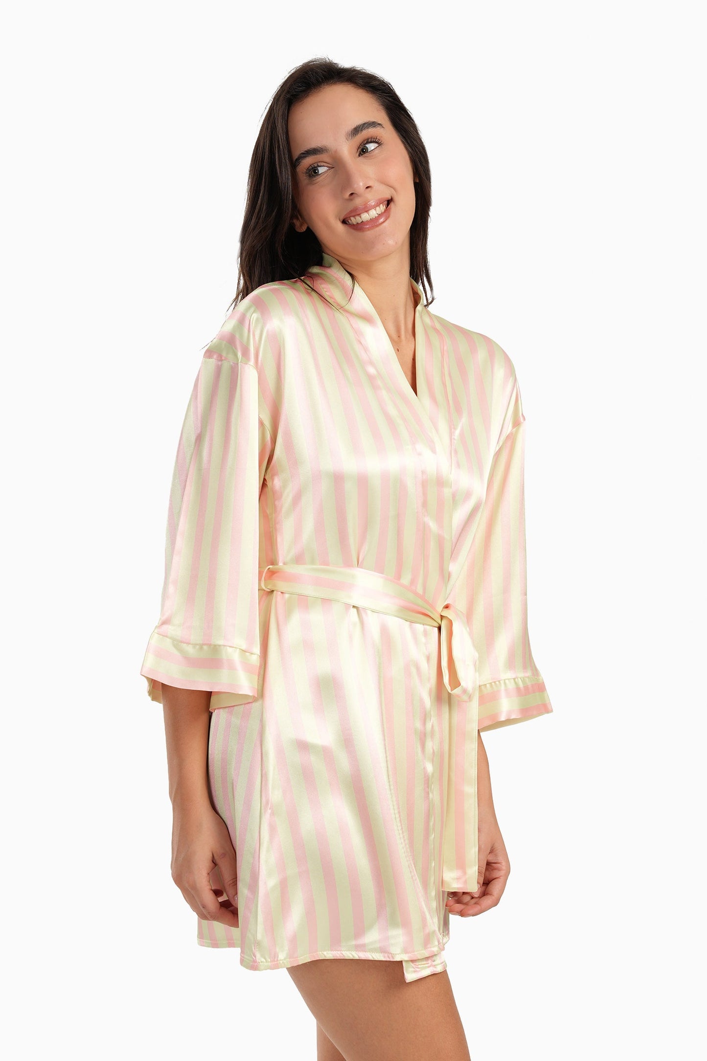 Satin Robe with Pink Stripes