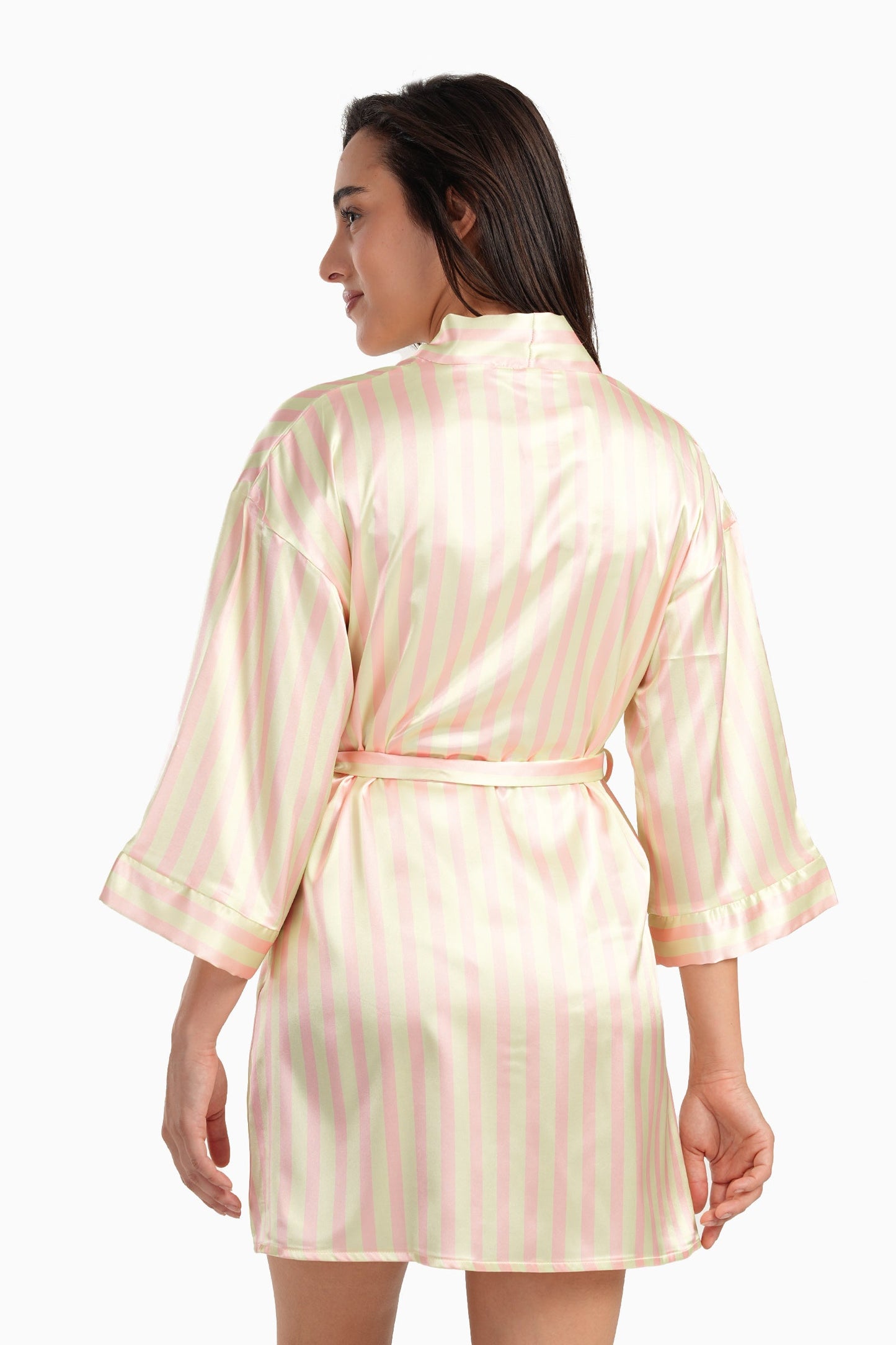 Satin Robe with Pink Stripes