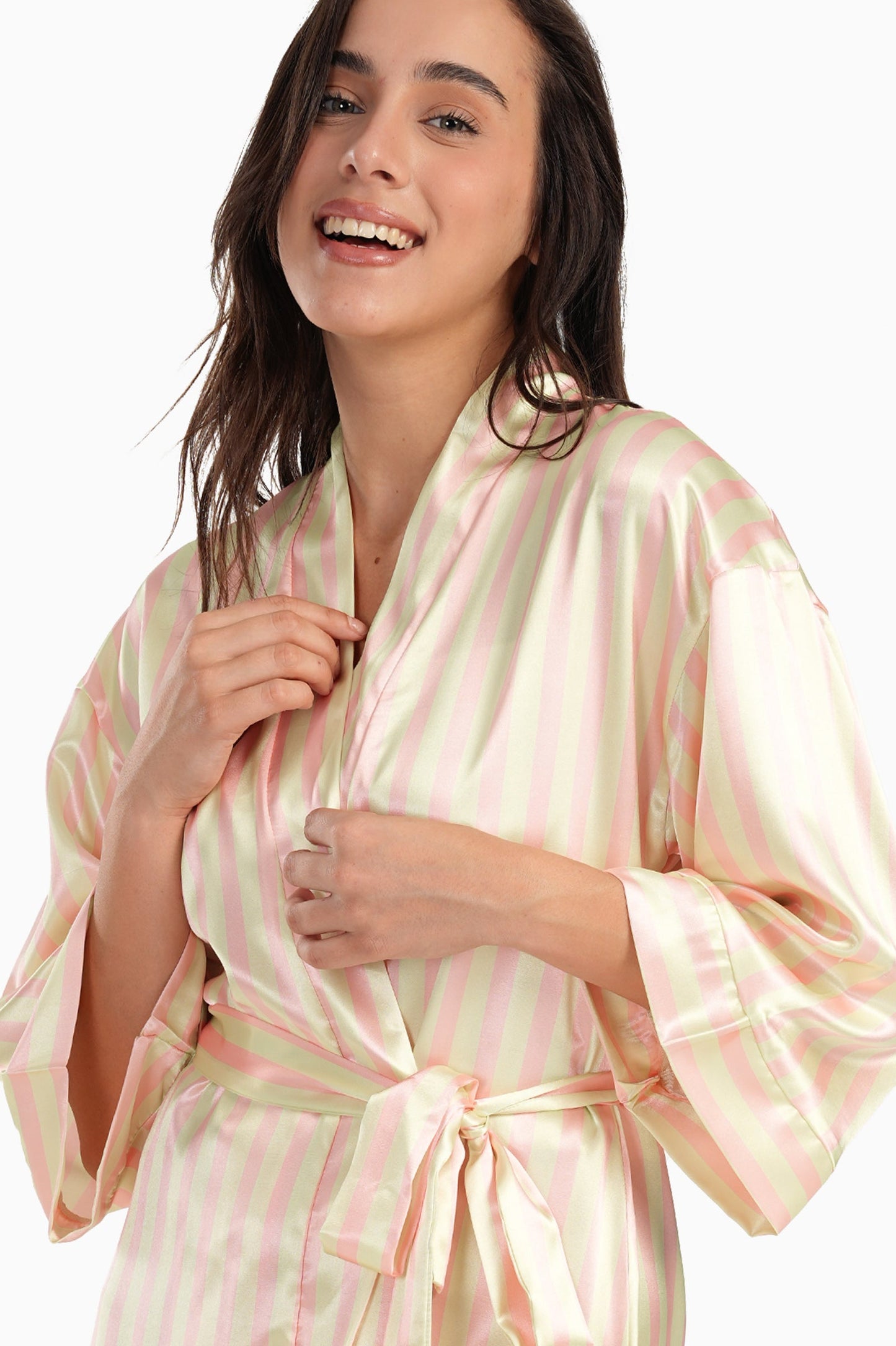 Satin Robe with Pink Stripes