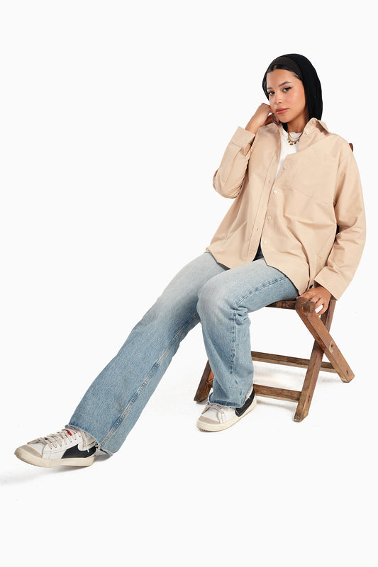 قميص بأزرار من مزيج القطن