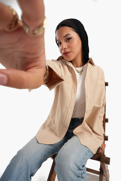 قميص بأزرار من مزيج القطن