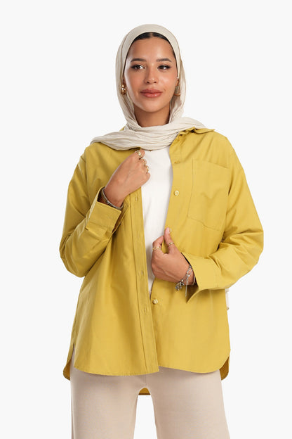 قميص بأزرار من مزيج القطن