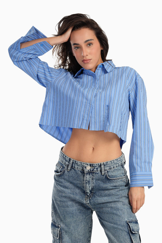 Cropped Hidden Placket Shirt