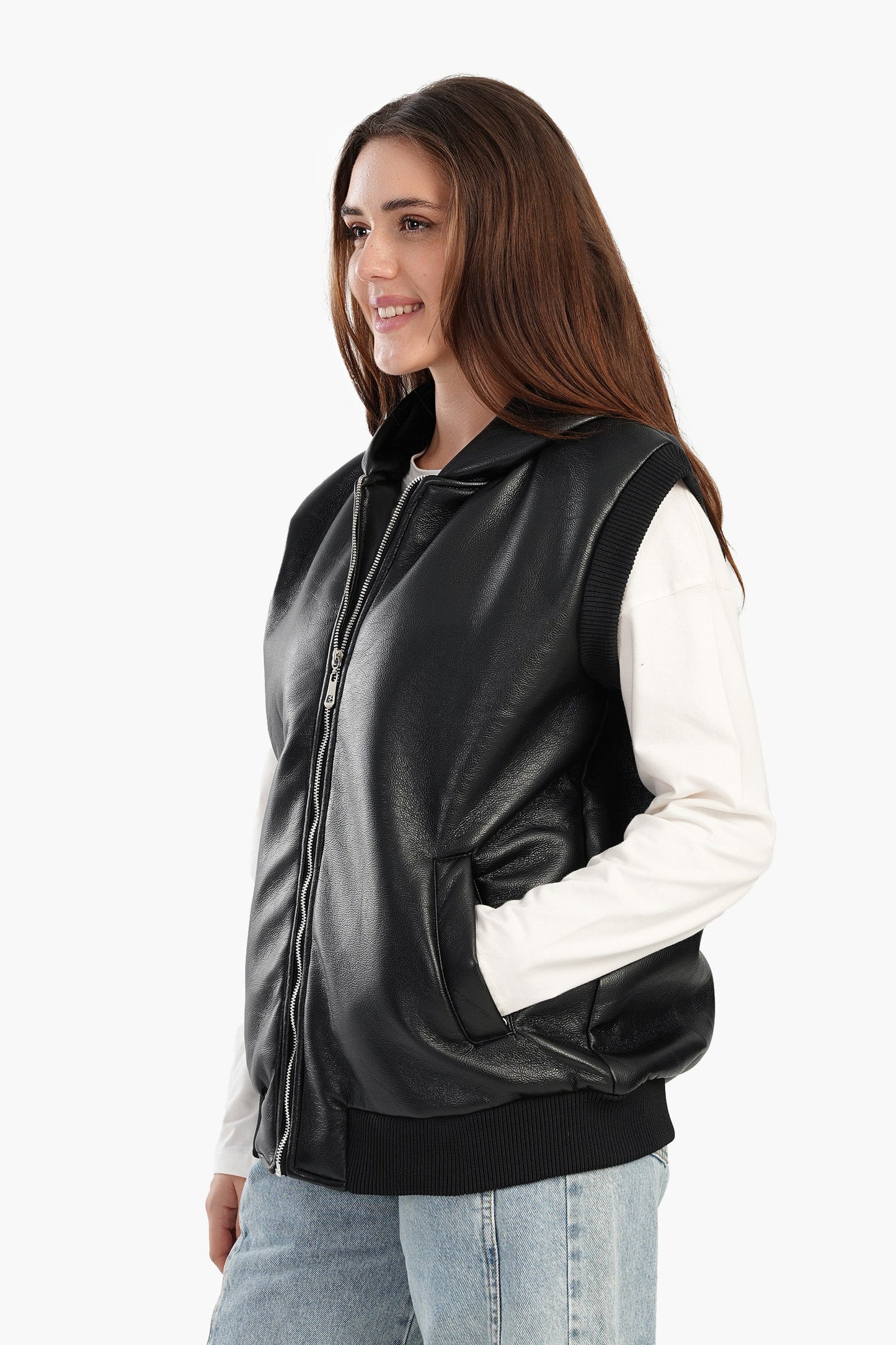 Leather Vest With Full Zipper