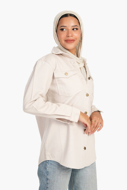 قميص قطني جاكار مع جيوب بغطاء