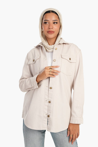 قميص قطني جاكار مع جيوب بغطاء