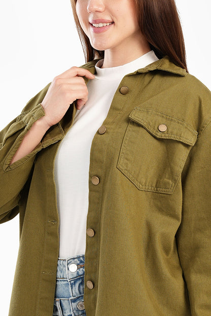 قميص قطني جاكار مع جيوب بغطاء