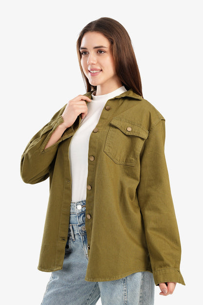 قميص قطني جاكار مع جيوب بغطاء