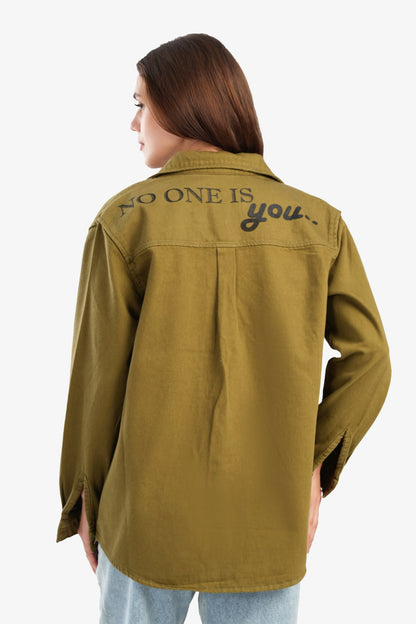 قميص قطني جاكار مع جيوب بغطاء