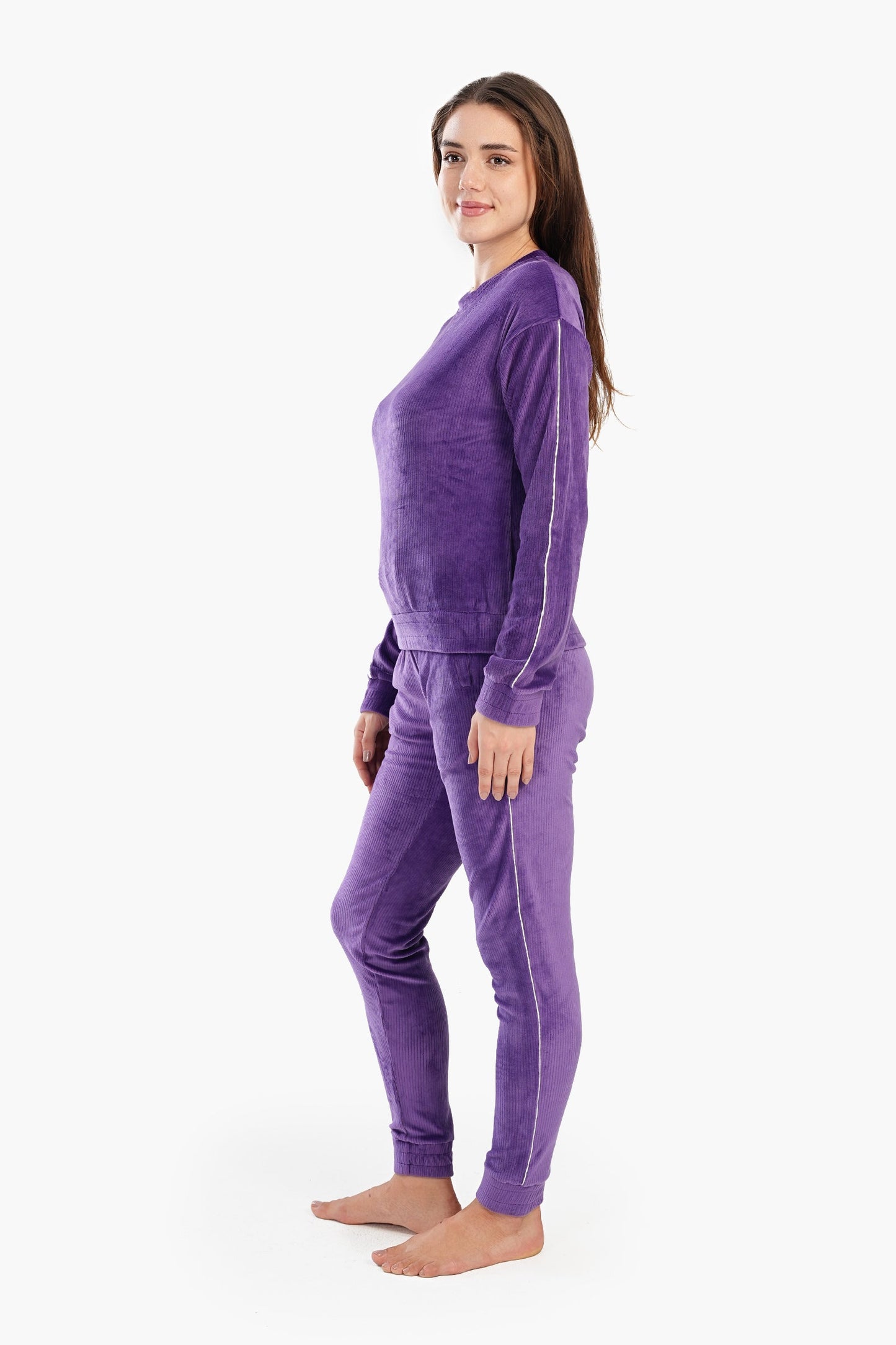 Purple Ribbed Pyjama Set