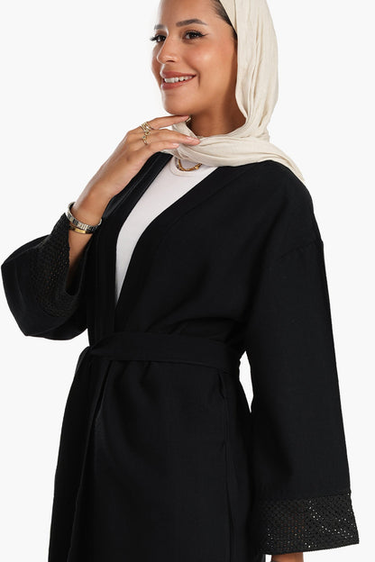 كيمونو بأكمام شبكية كروشيه