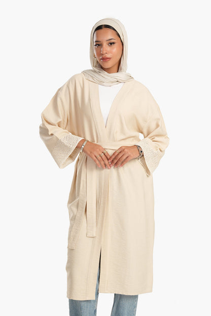 كيمونو بأكمام شبكية كروشيه