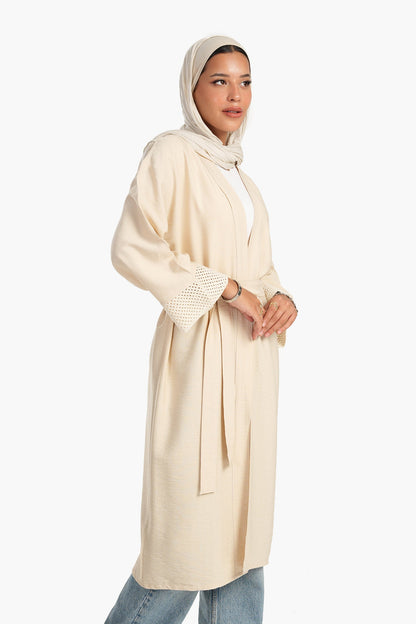 كيمونو بأكمام شبكية كروشيه