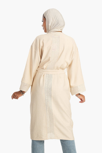 كيمونو بأكمام شبكية كروشيه