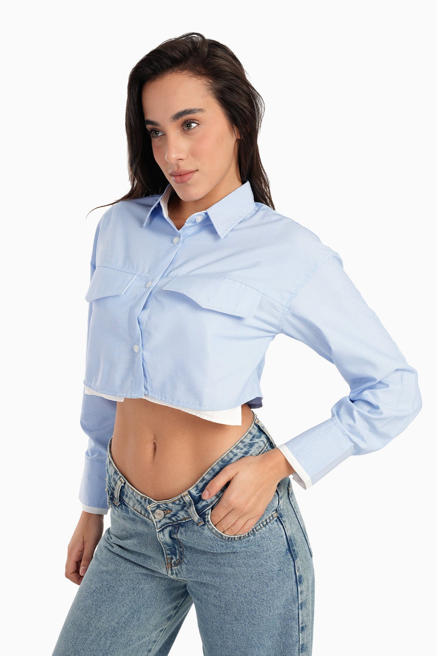 Carina Light Blue Cropped Shirt