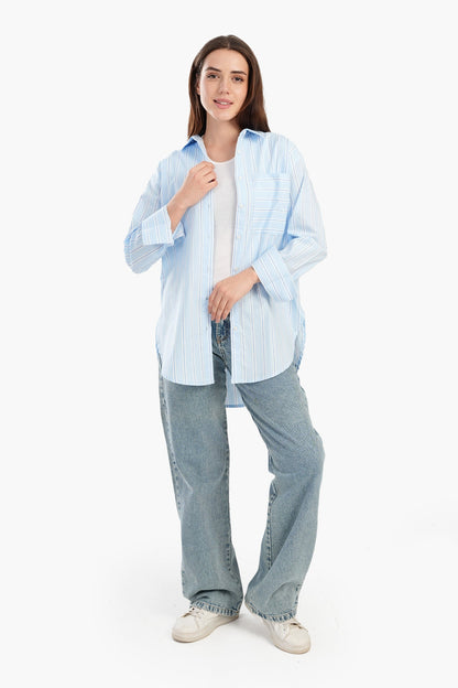 قميص مخطط بأزرار خالد