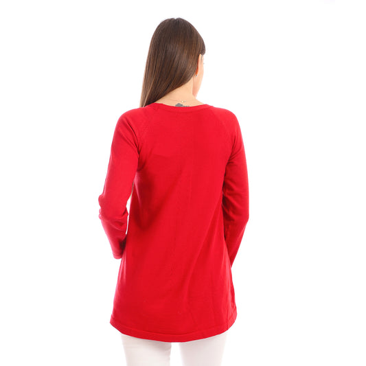 Red Light Weight Pullover with Side Pockets