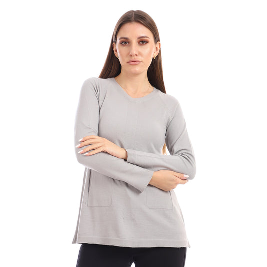 Silver Light Weight Pullover with Side Pockets