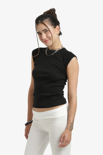 Ribbed Cap Sleeves Top