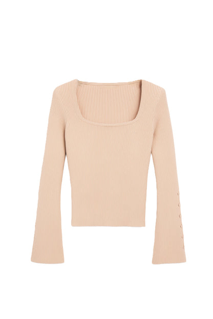 Square-Neck Ribbed Pullover