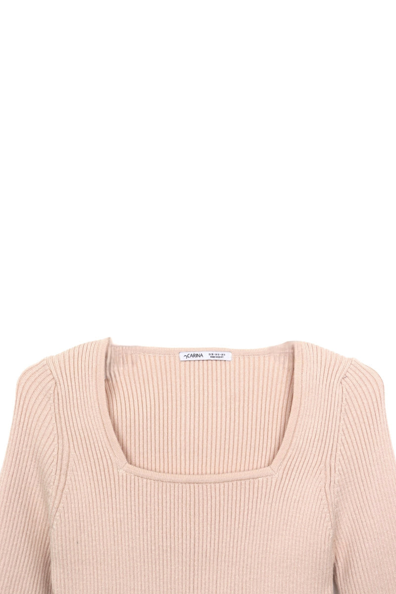 Square-Neck Ribbed Pullover