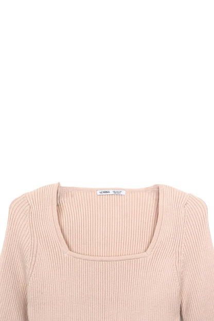 Square-Neck Ribbed Pullover