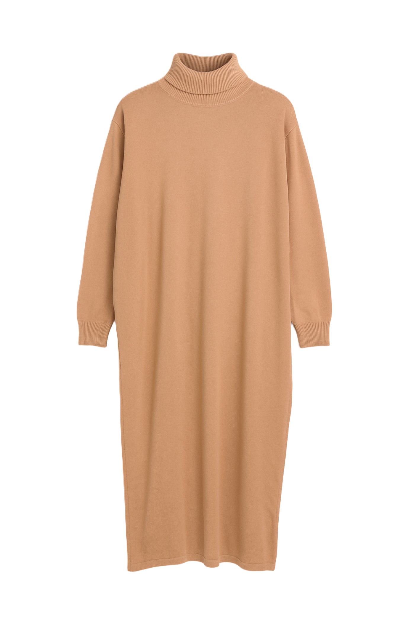 فستان متوسط ​​الطول محبوك برقبة عالية